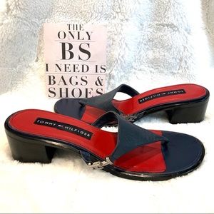 Tommy Hilfiger Navy Leather Block Heel Sandals